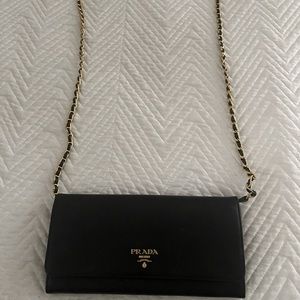 Black Saffiano Leather Wallet on Chain